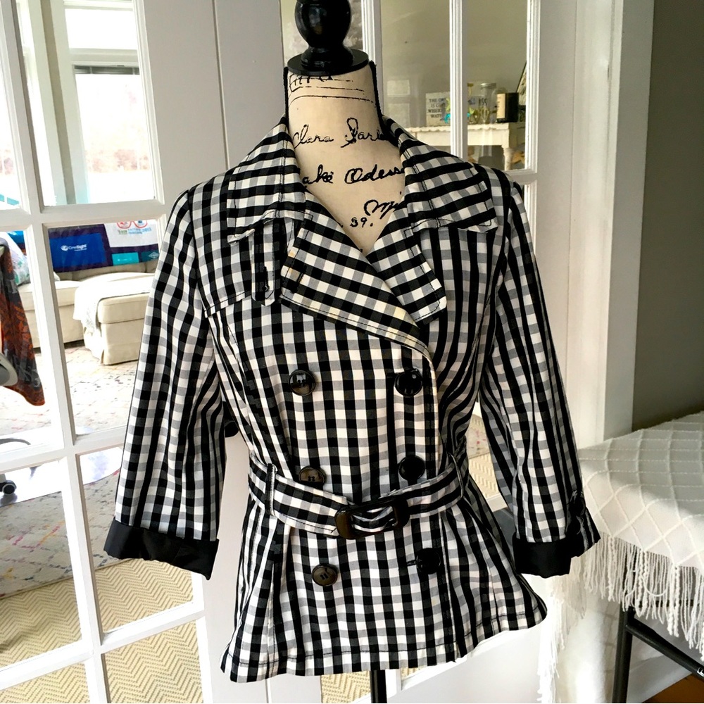 Black and white belted plaid jacket